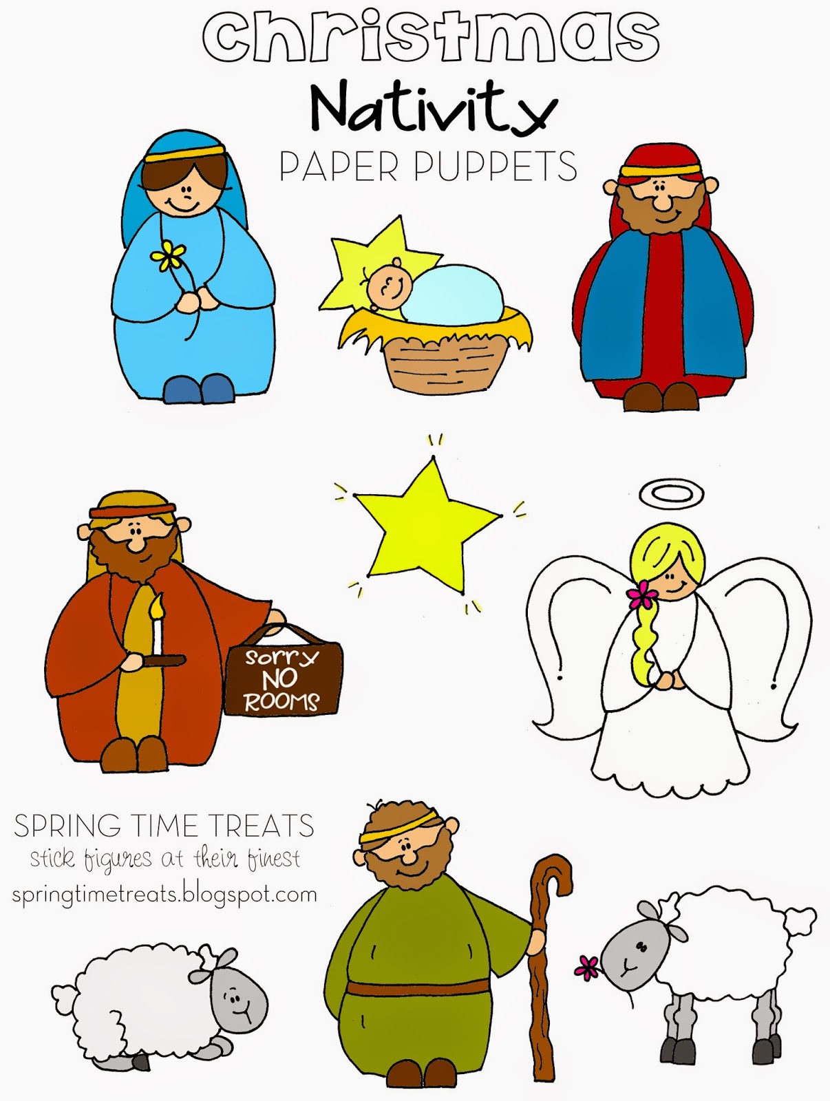 Nativity paper puppets - FREE printables | Spring Time Doodles